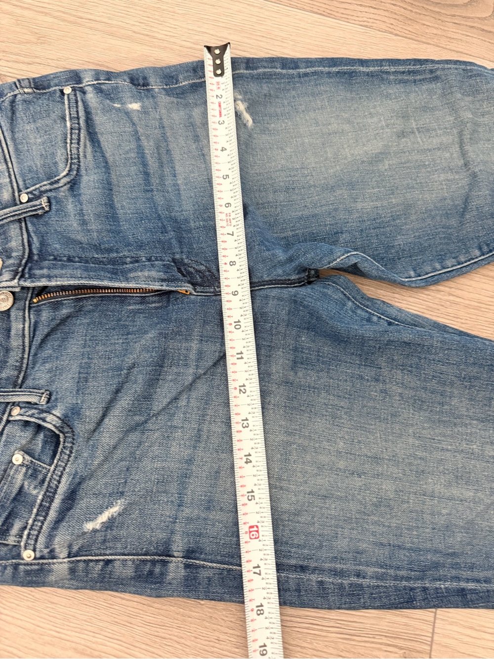 MOTHER Distressed High-Rise Straight Crop Jeans in Medium Blue Wash - Picture 9 of 16